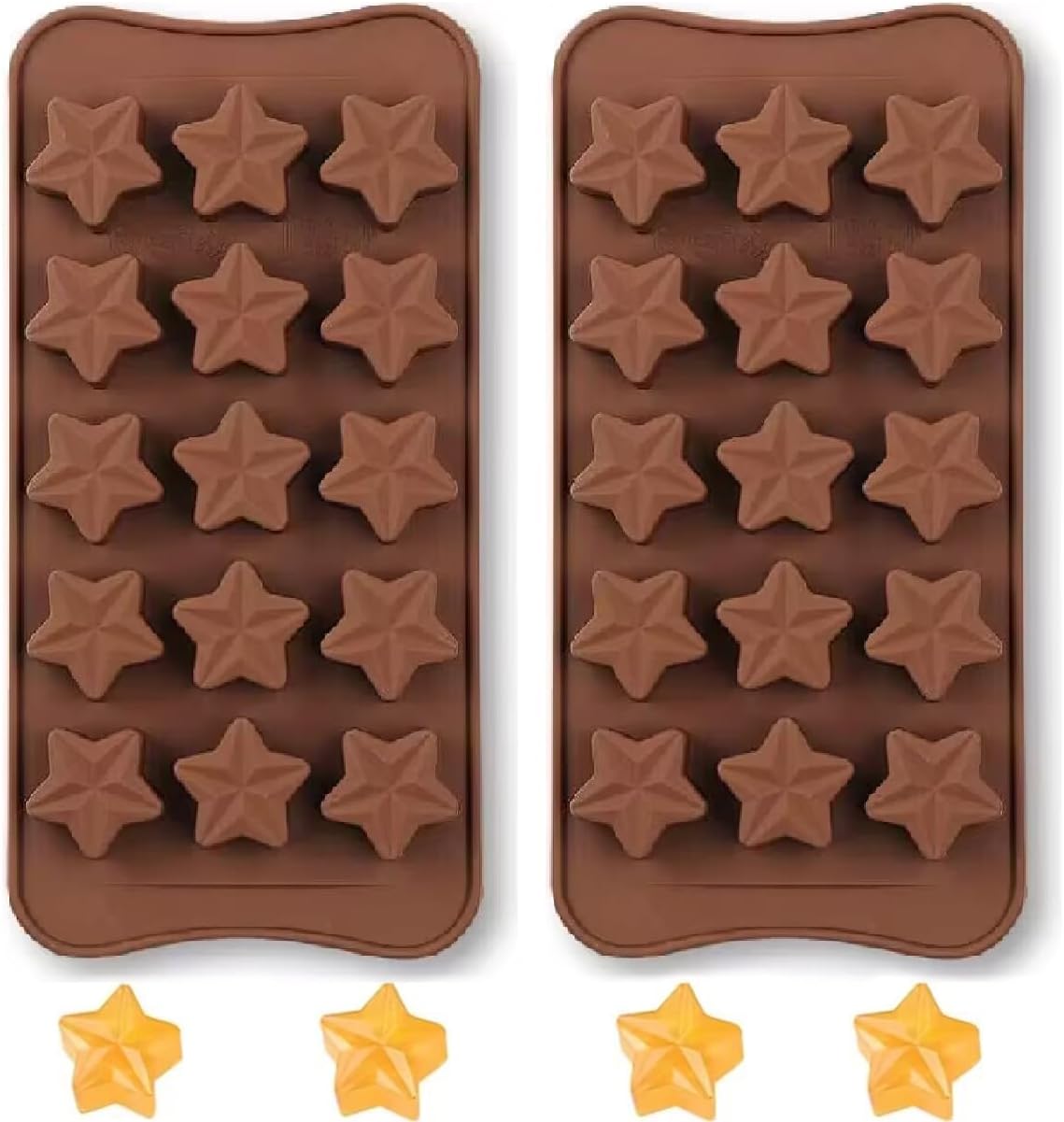 15-Cavity Star Shaped Silicone Chocolate Mould, 2PCS Non-Stick Food Grade Star Molds Reusable DIY Baking Molds for Candy Chocolate Jelly Ice Cube
