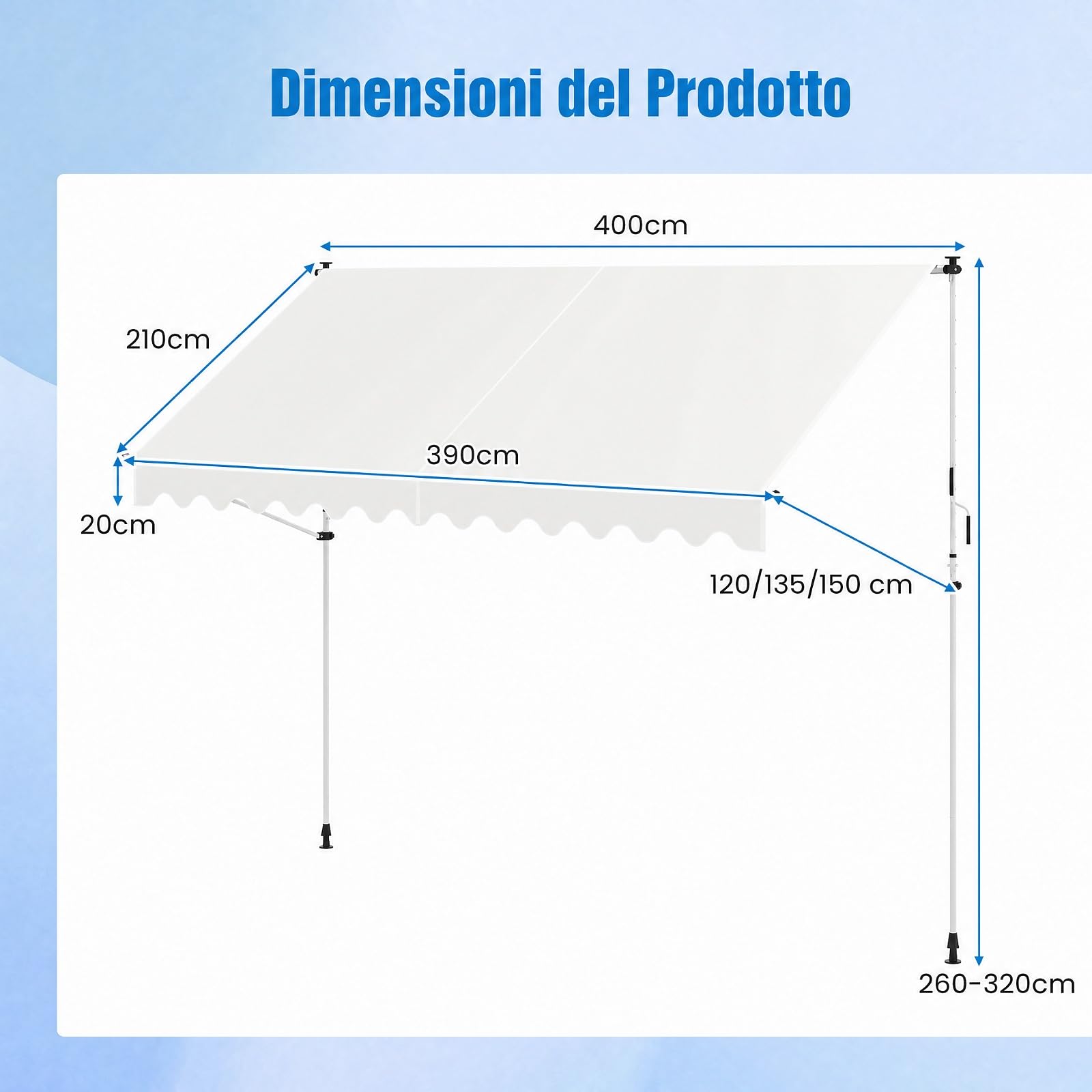 COSTWAY Tenda da Sole a Morsetto, Tenda per Balcone Senza Foratura Altezza e Inclinazione Regolabili con Manovella, Telo Impermeabile e Resistente ai Raggi Solari e Telaio Antiruggine (4M,Bianco)