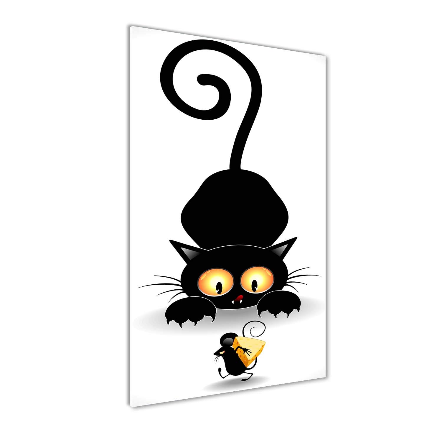 Impression sur verre acrylique Tulup 60x120 cm tableau noir motif chat et souris