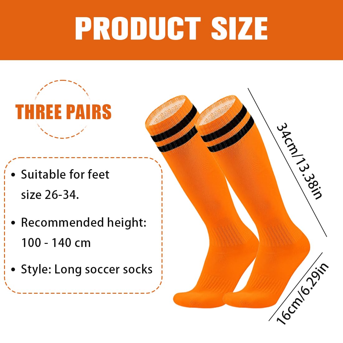 3 Paires Chaussette Foot Enfant Chaussettes De Sport Garçon Chaussettes De Football Antidérapantes Pour Entraînement Au Football Course Sport 26-34 Orange