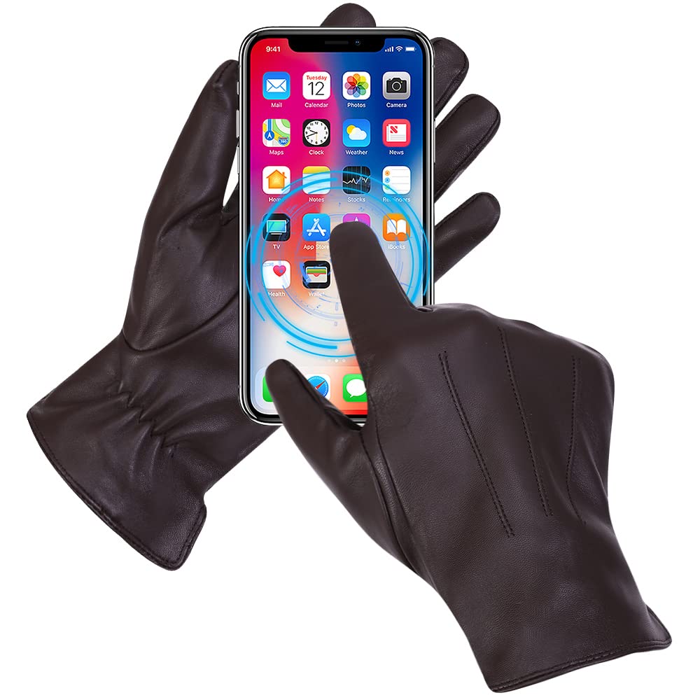 MGGM collection Guanti invernali da uomo in pelle Guanti da equitazione in morbida pelle di pecora foderati in cashmere caldo