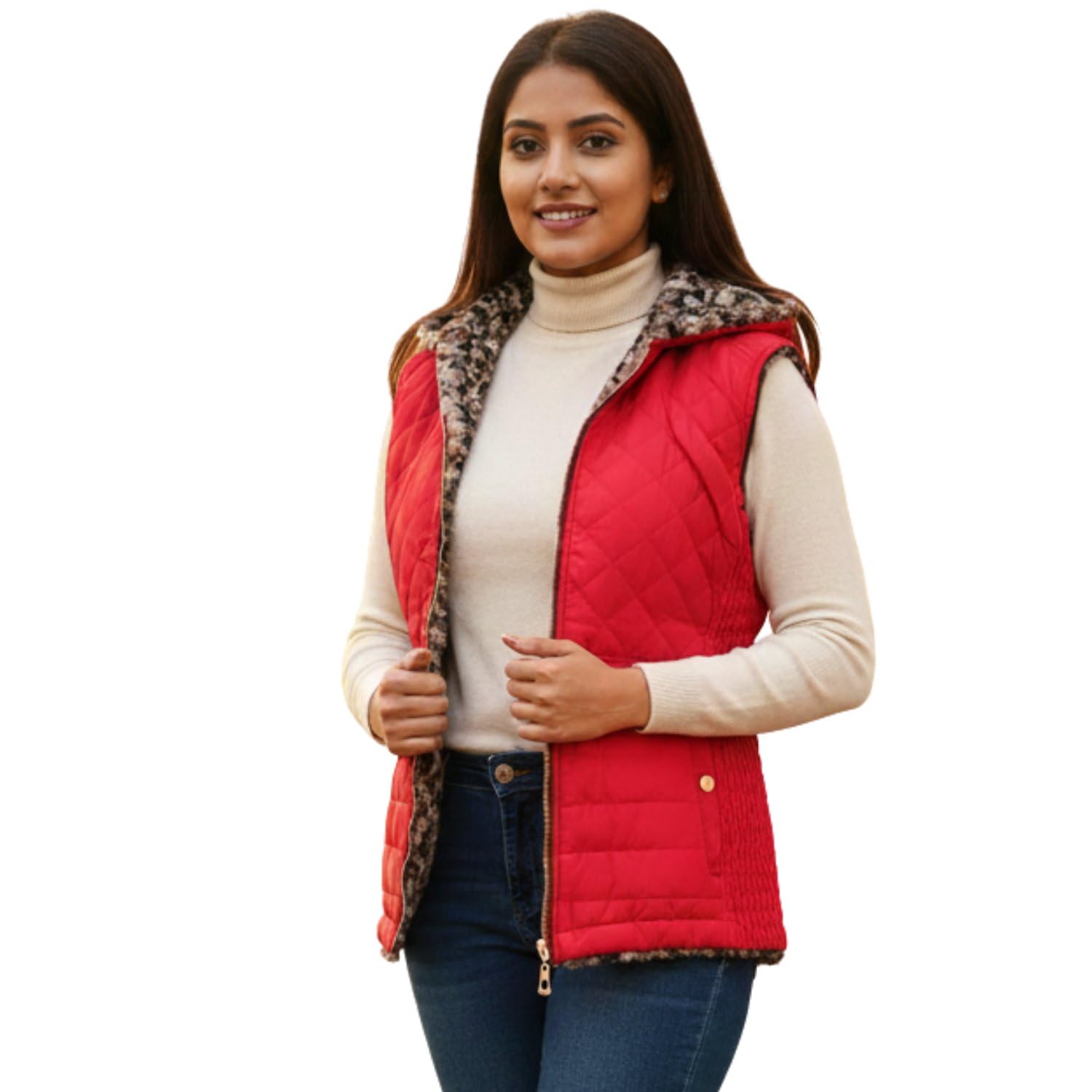 Women’s Quilted Sleeveless(Half) Winter Jacket | Warm Padded Zipper Vest with Faux Fur Inner Lining | Casual Outdoor & Travel Wear for Women