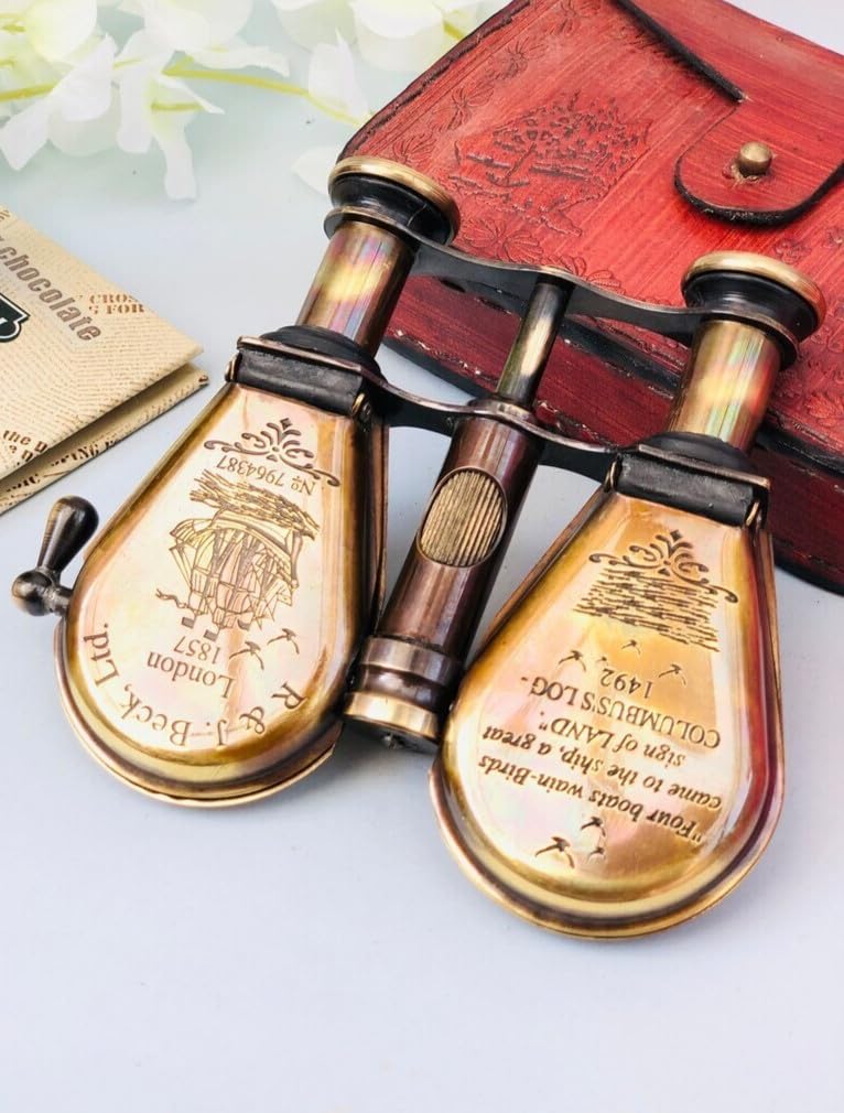 VK Vintage 5 Inch Brass Binocular with Leather Case | Antique Nautical Marine Binocular | Home Décor & Gift Item-image-48