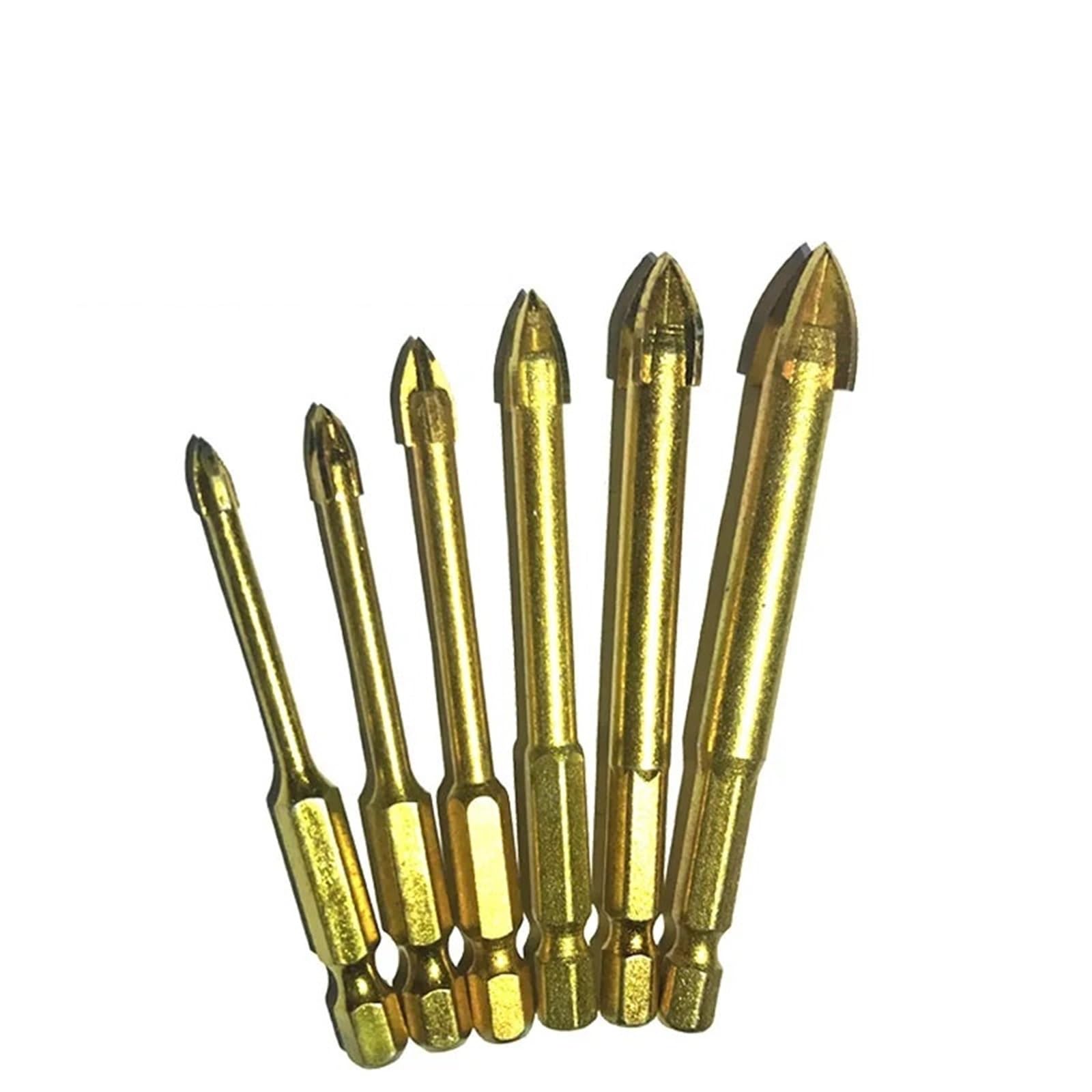 6Pcs 1/inch Hex Shank Glass Bits Coated Glass Drill Set 4 5 6 8 10mm Tile Marble Cross Tipped Hole Saw