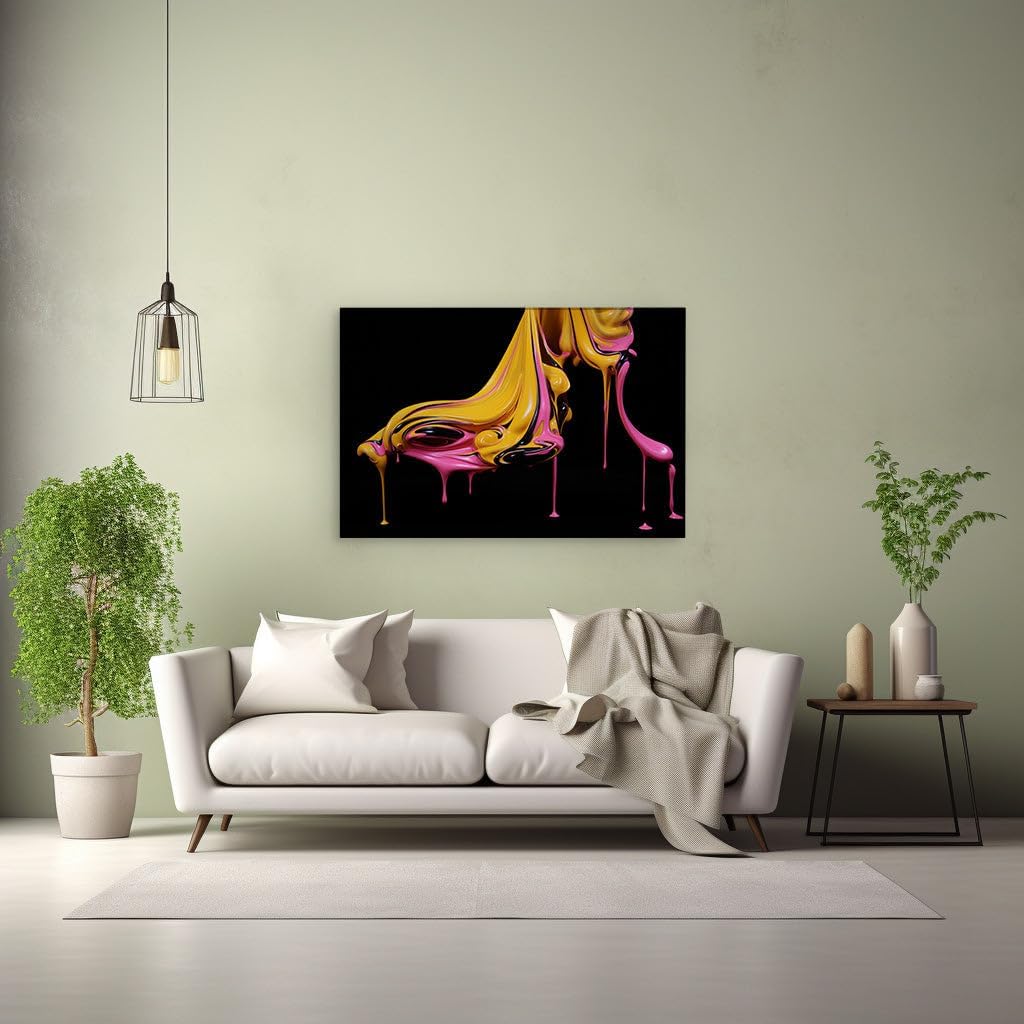 Canvas for Living room. Painted Elegance: A Vivid Pink and Yellow Abstraction against the Void, 27 x 18 inch Canvas Wall Art - Ready to Hang