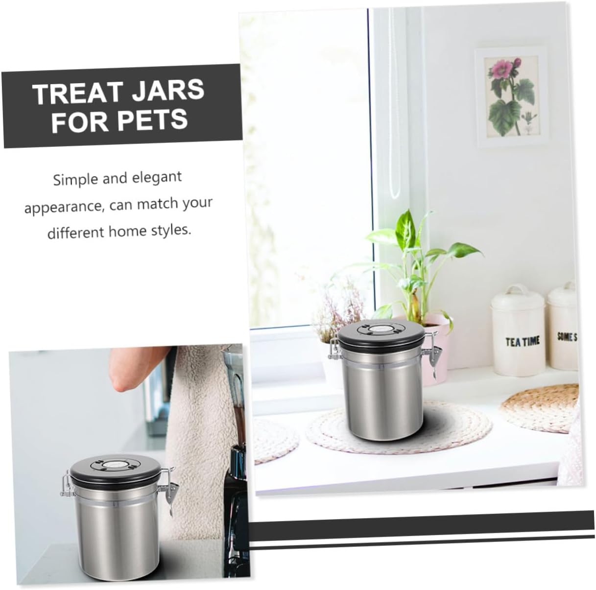 Cat and Dog Food Storage Container with Spoon, 1.8l Stainless Steel Airtight Sealed Jar for Pet Snacks and Grain, Sturdy Kitchen Pantry Organizer for Pet Supplies