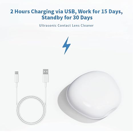 Ultrasonic Contact Lens Cleaner Rechargeable Eye Contact Cleaner with Vanity Mirror Compact Contact Lens Cleaner Support Fast Cleaning Fits All Contact Lens (Model AMT11)