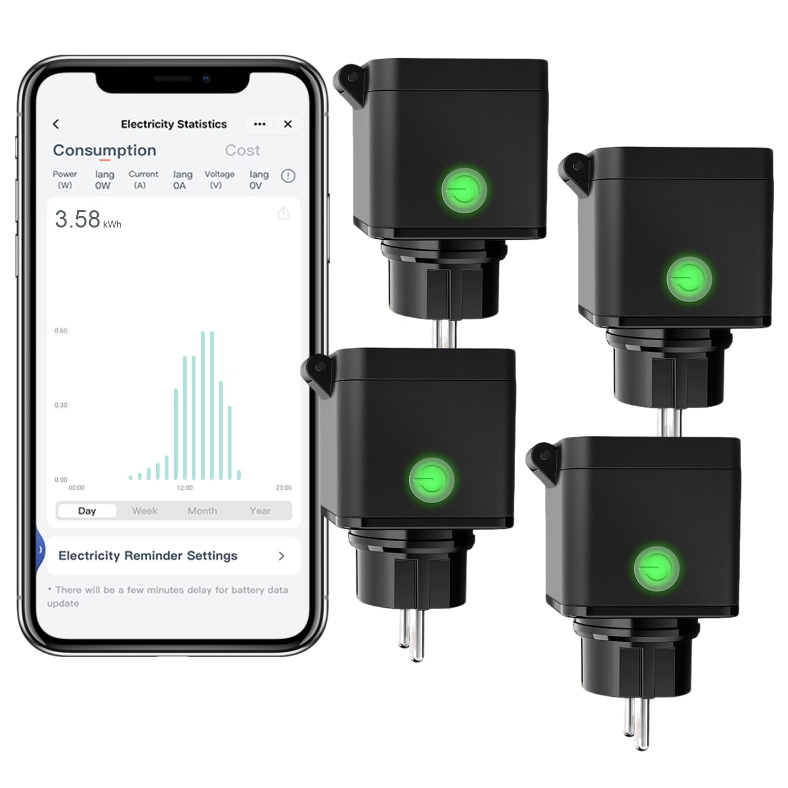 ANTELA Presa Smart WiFi per Esterni con Monitoraggio Energetico IP54 | Type F, 16A, 3680W, Compatibile con Alexa e Google Home, Telecomando, Timer, 2,4 Ghz Wifi, 4Pz