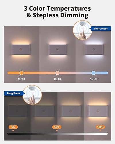 Miniatura 2 de wowatt Luz nocturna recargable con sensor de movimiento, luces automáticas blancas con montaje magnético, luces de escalera regulables para