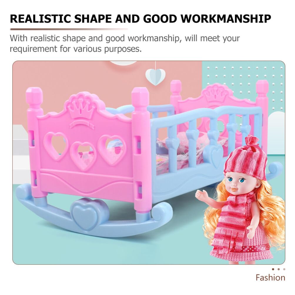 Toyvian Baby Doll Bed, Doll Crib, Plastic & Cloth, Sky-blue, 37X24CM, 1:12 Scale, Kids' Room, Elegant Style