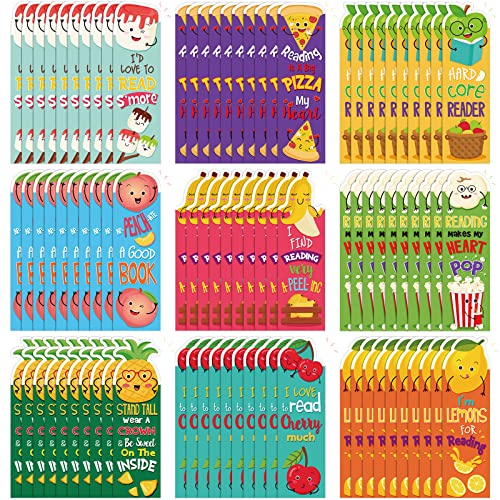 Tinlade 90 Pieces Scratch and Sniff Scented Bookmarks for Kids Bulk 9 Fruit Scented Designs Classroom Rewards for Students Back to School Teacher Supplies Cute Reading Incentives Prizes
