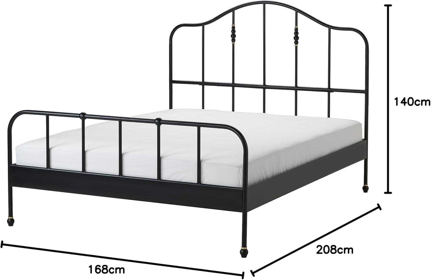Diagram showing various components of the IKEA SAGSTUA bed frame, including the headboard, footboard, side rails, and support legs.