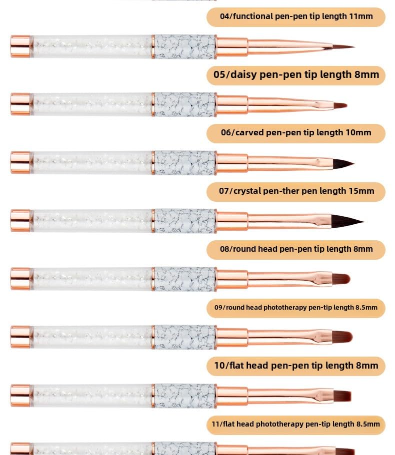 15pc Professional Nail Art Brush Set with Diamond Rhinestone Handles - Gel Polish, Liner, Detailing Brushes for Salon & DIY Nail Design