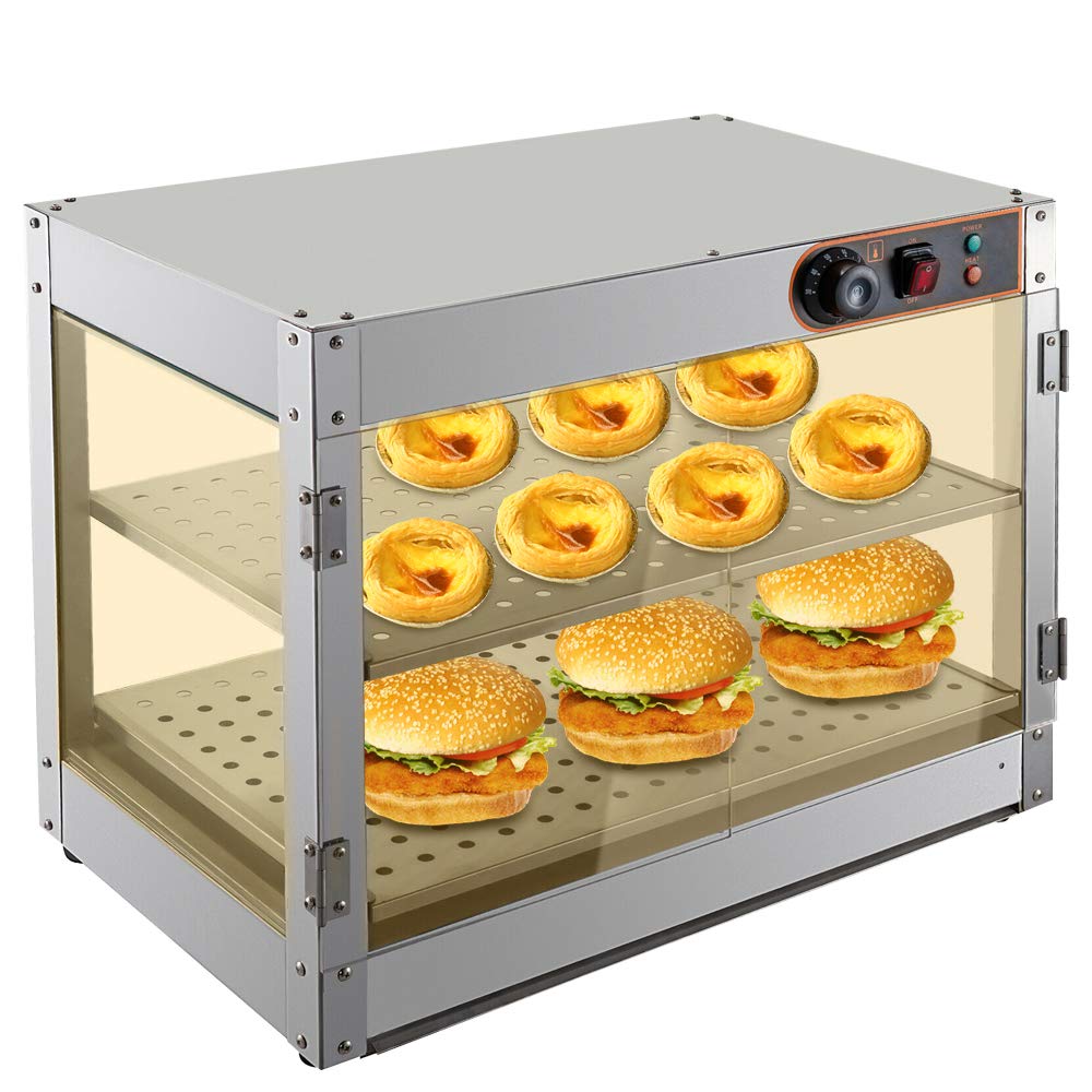 Vetrina calda per conservare al caldo, in acciaio inox, vetrina commerciale, bancone caldo, con 2 ripiani, 800 W
