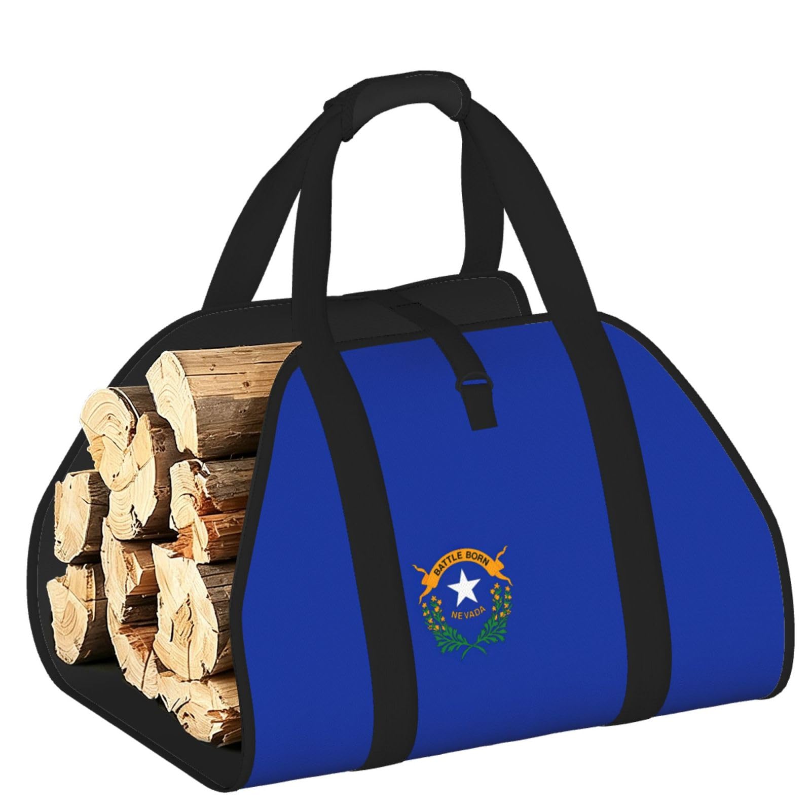 Ayyqwe Black Nevada State Flag Print Firewood Bag Wood Waterproof Versatile Camping Picnic Storage Daily Home