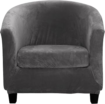ele ELEOPTION Velvet Club Chair Slipcover 2-Piece Tub Chair Cover Non Slip Furniture Protector with Elastic Bottom Super Soft Couch Cover for Hotel Bar Counter Living Room Gray