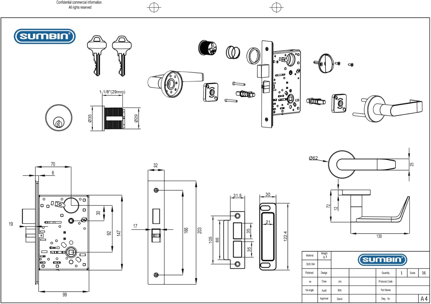 Commercial Mortise Lock Door Handle Lever Set for Corridor Door F13