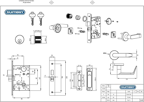 Miniatura 3 de SUMBIN Cerradura comercial de la manija de la puerta de la cerradura de la embutir fijada para la puerta del corredor F13