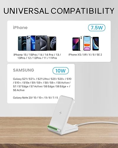 Miniatura 51 de Cargador inalámbrico, soporte de carga inalámbrica rápida de 15 W [adaptador incluido], compatible con iPhone 15 14 13 12 11 Pro Max XS XR X 8