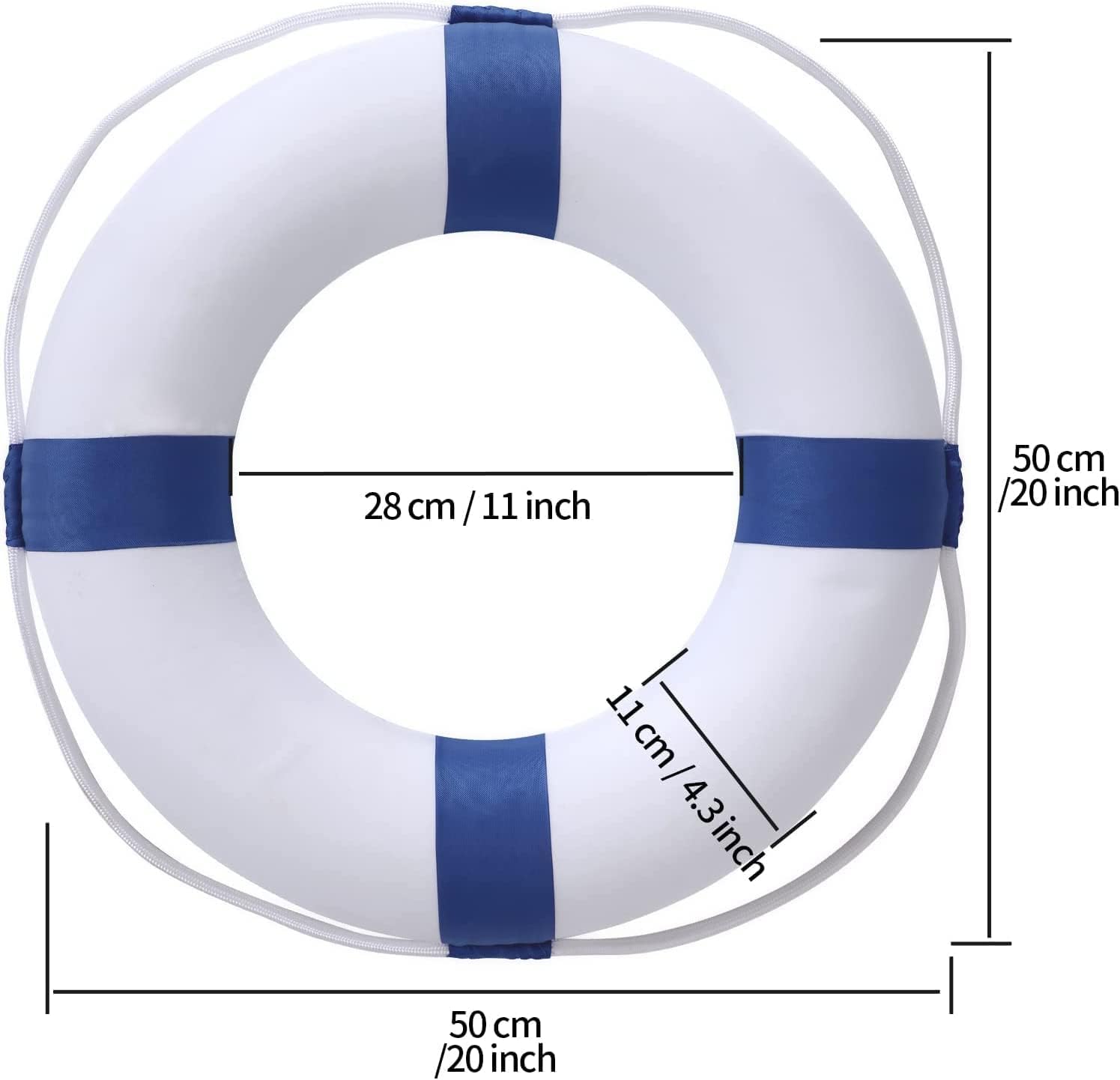 Anillo salvavidas lanzable de 20 pulgadas con cuerda de rescate flotante de 98.4 pies, dispositivo de flotación de emergencia para barco, piscina, lago y playa, boya de espuma de natación con kit de