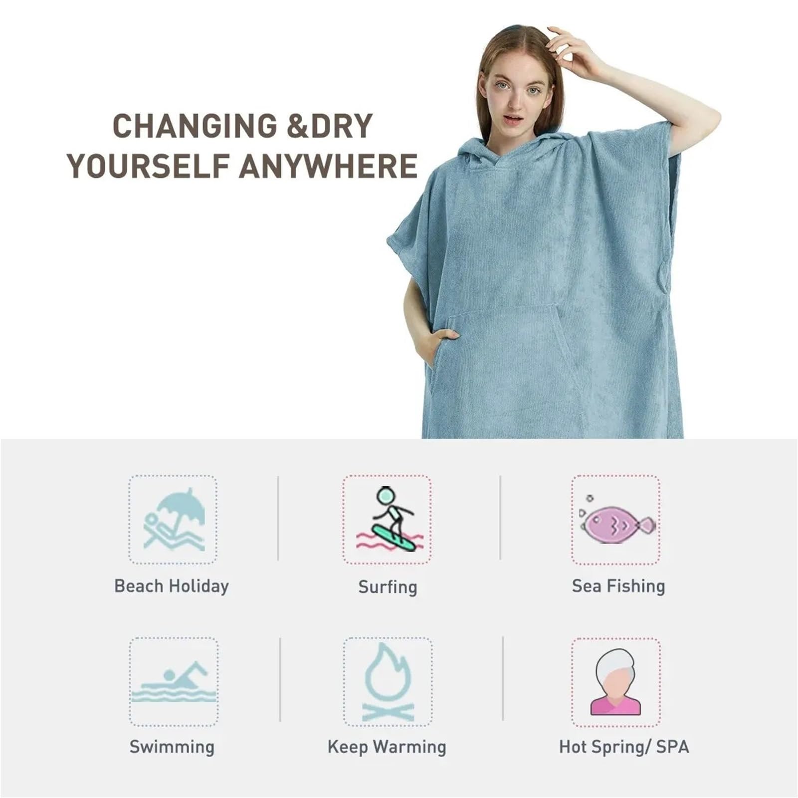 Poncho de Surf con Capucha Poncho de Surf, Toalla, Secado rápido, Sudadera con Capucha, Bata Playa Microfibra, cambiante, baño, for Adultos(Dark Blue)