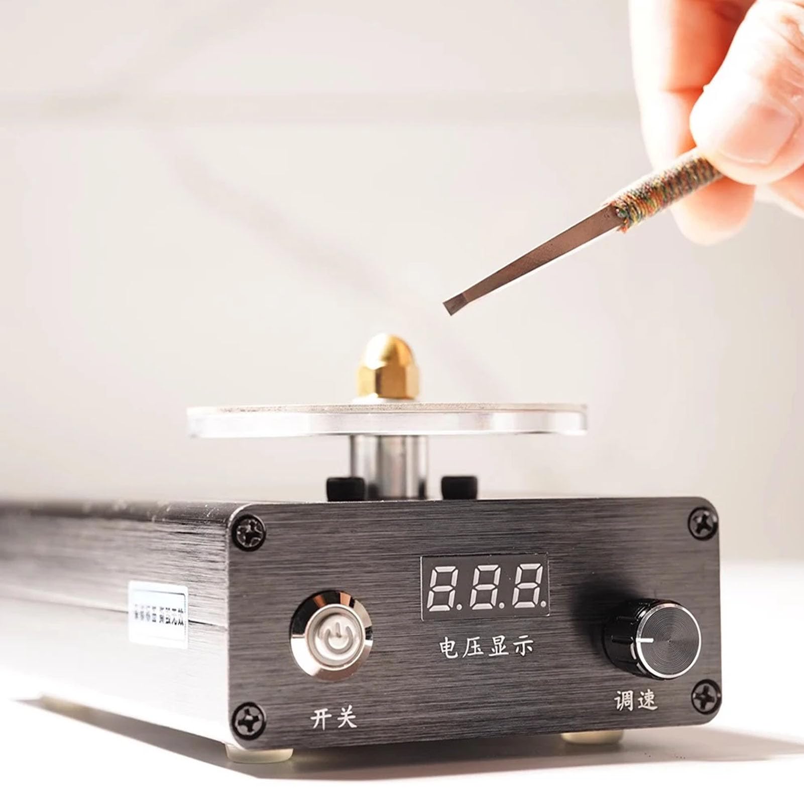 Toplionace Miniaturowa Elektryczna Ostrzałka do Noży AC 100-240V z 3 Diamentowymi Tarczami Szlifierskimi Ziarnistość 320/800/2000, Przenośna Szlifierka do Narzędzi Grawerskich