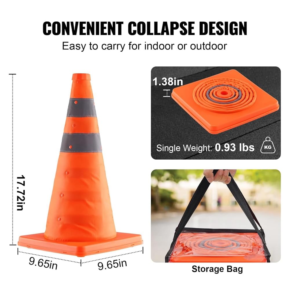 Cônes Pliables 18 po Lot 4 avec Sac et Bandes réfléchissantes