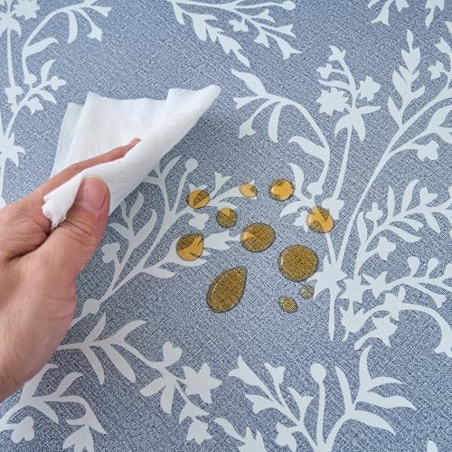 LIBERECOO Round Fitted Tablecloth with Elastic, Flannel Backed Vinyl Tablecloths for 40" - 44" Tables, Waterproof Wipeable Reusable Plastic Table Cloth for Indoor & Outdoor, Light Wash Denim by LIBERECOO - Used condition - Image 6