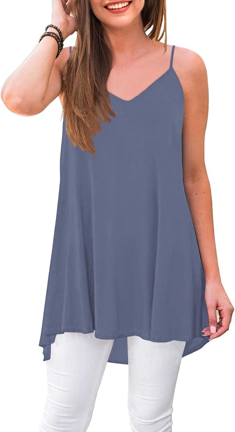 WNEEDU Women's Summer Sleeveless Spaghetti Strap Tunic Casual T-Shirt Tank Tops Blouse
