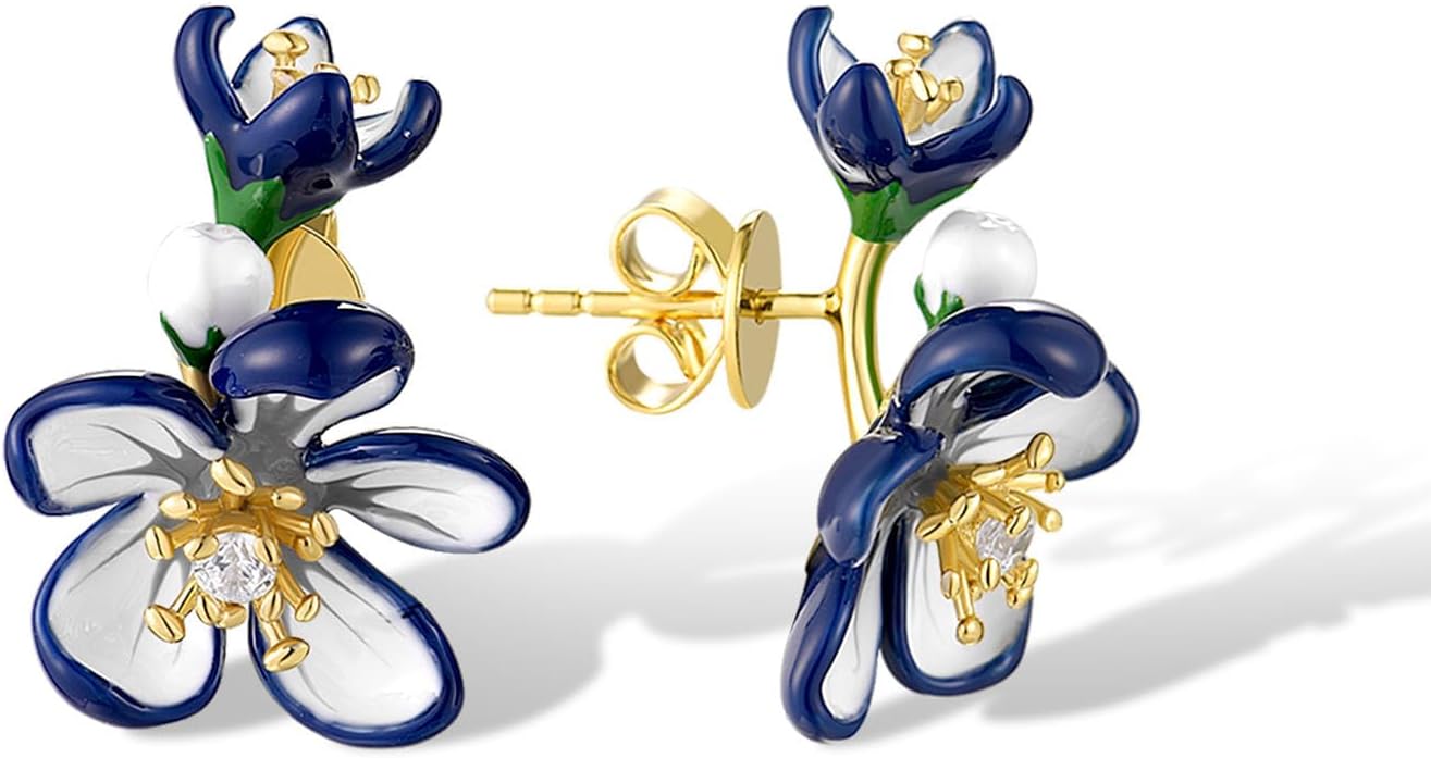 Santuzza Sterling Silver Gemstone Enamel Flower Earrings