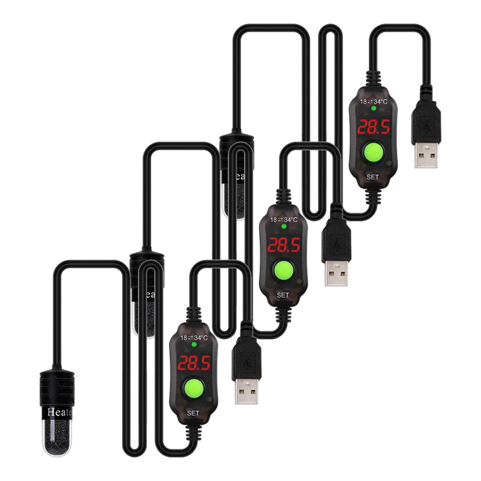 3X Calentador de Acuario Varilla Termostato Sumergible Controlador de Temperatura Ajustable USB Pantalla LED Digital Material Nichrome Protección de