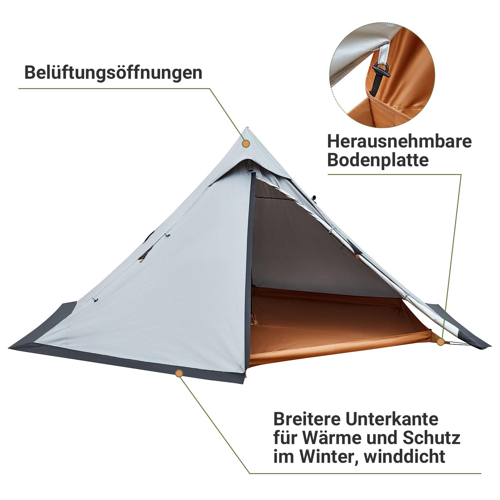 KingCamp ANIZO 320 Teepee Tent for 1-2 People, Pointed Roof Tent