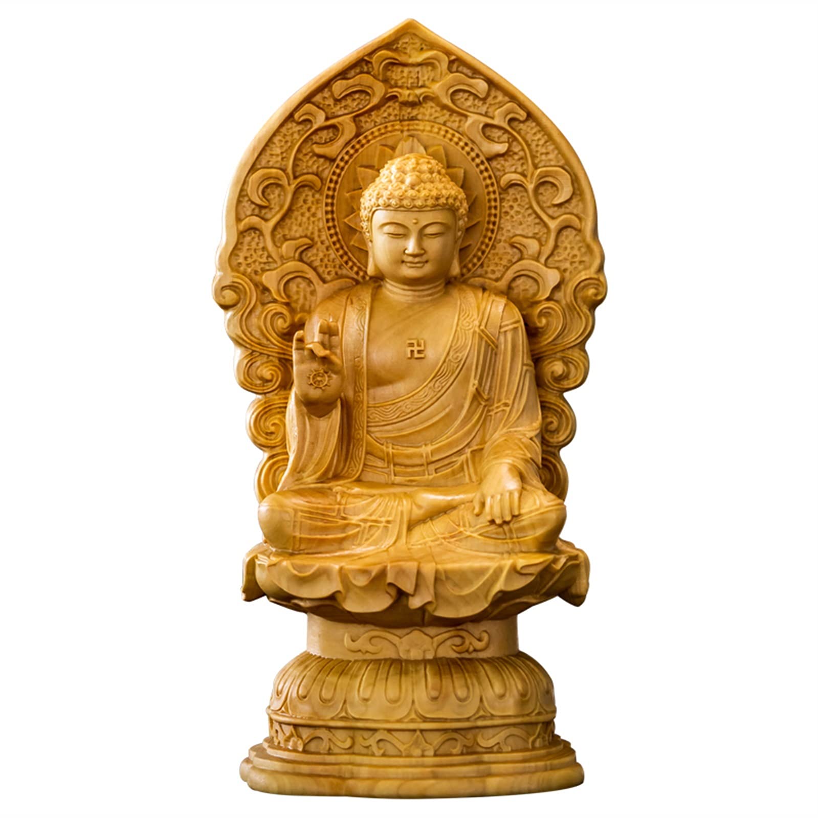 SBCGFY Creative Design Buddha Statue Ornaments Wood Carving Buddha Statue Feng Shui Home Decoration Indoor Statue