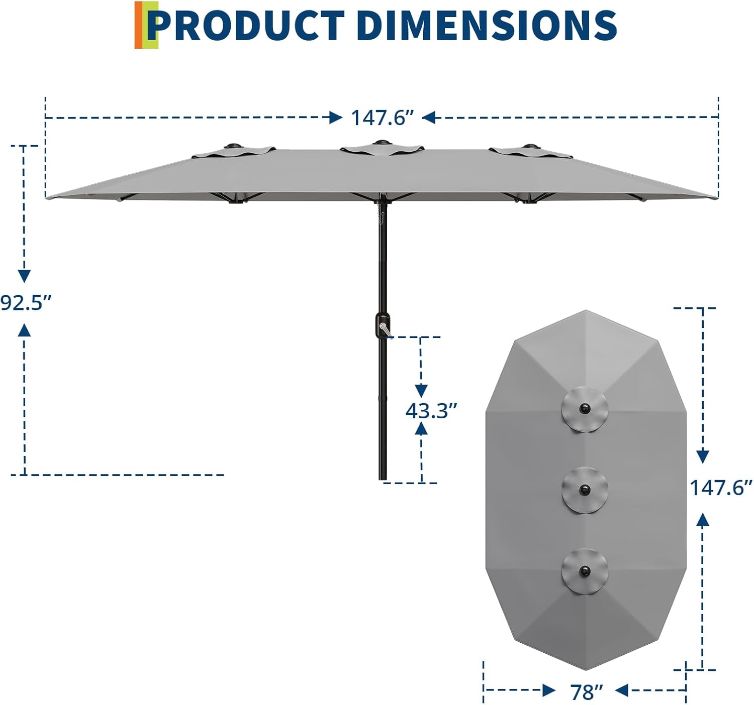13ft Large Patio Umbrella - Outdoor Double-Sided Rectangle Market Umbrella with Crank Handle, Durable and Weather-Resistant, Easy to Operate, Suitable for Pool Lawn Garden, UV Protection