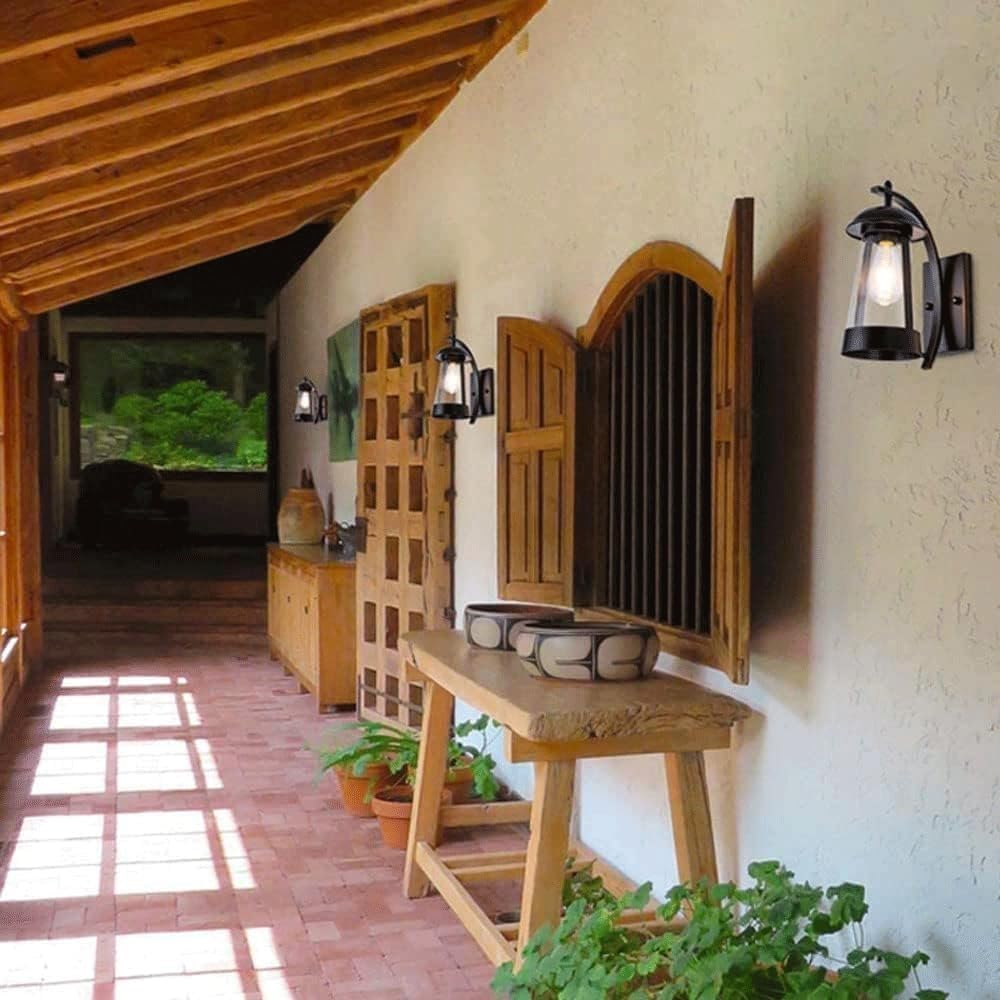Lámpara de lectura aplique exterior, E27 cuerpo de lámpara de hierro aplique pantalla de vidrio aplique de pared, patio de villa