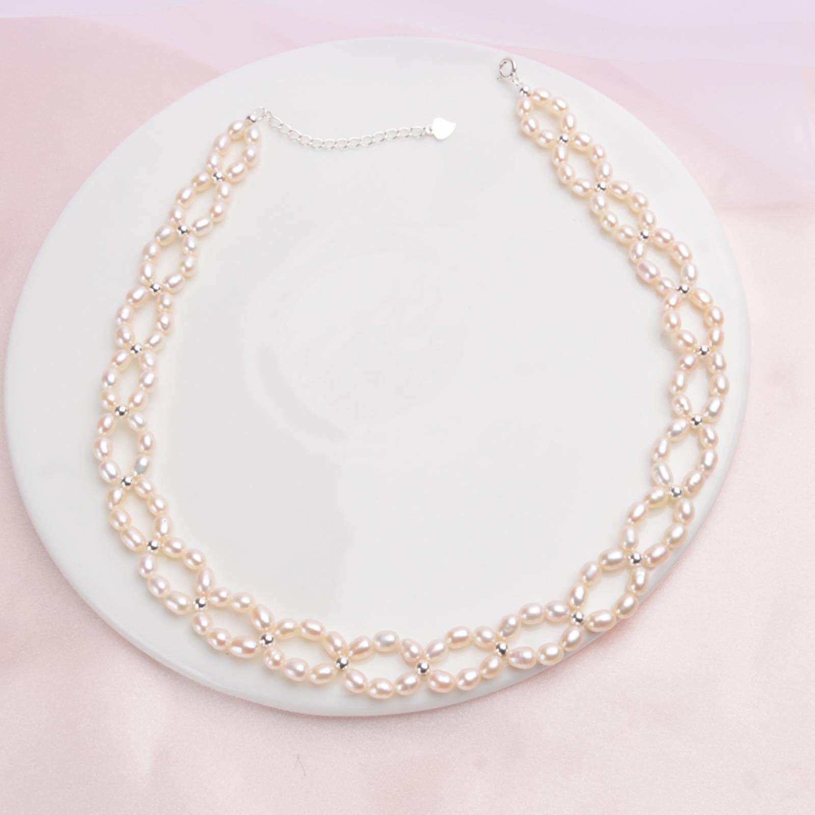 LOKILOKI Gargantilla De Perlas Naturales 925 Collares De Plata Esterlina Joyas para Mujeres 3-4 Mm Perla De Agua Dulce