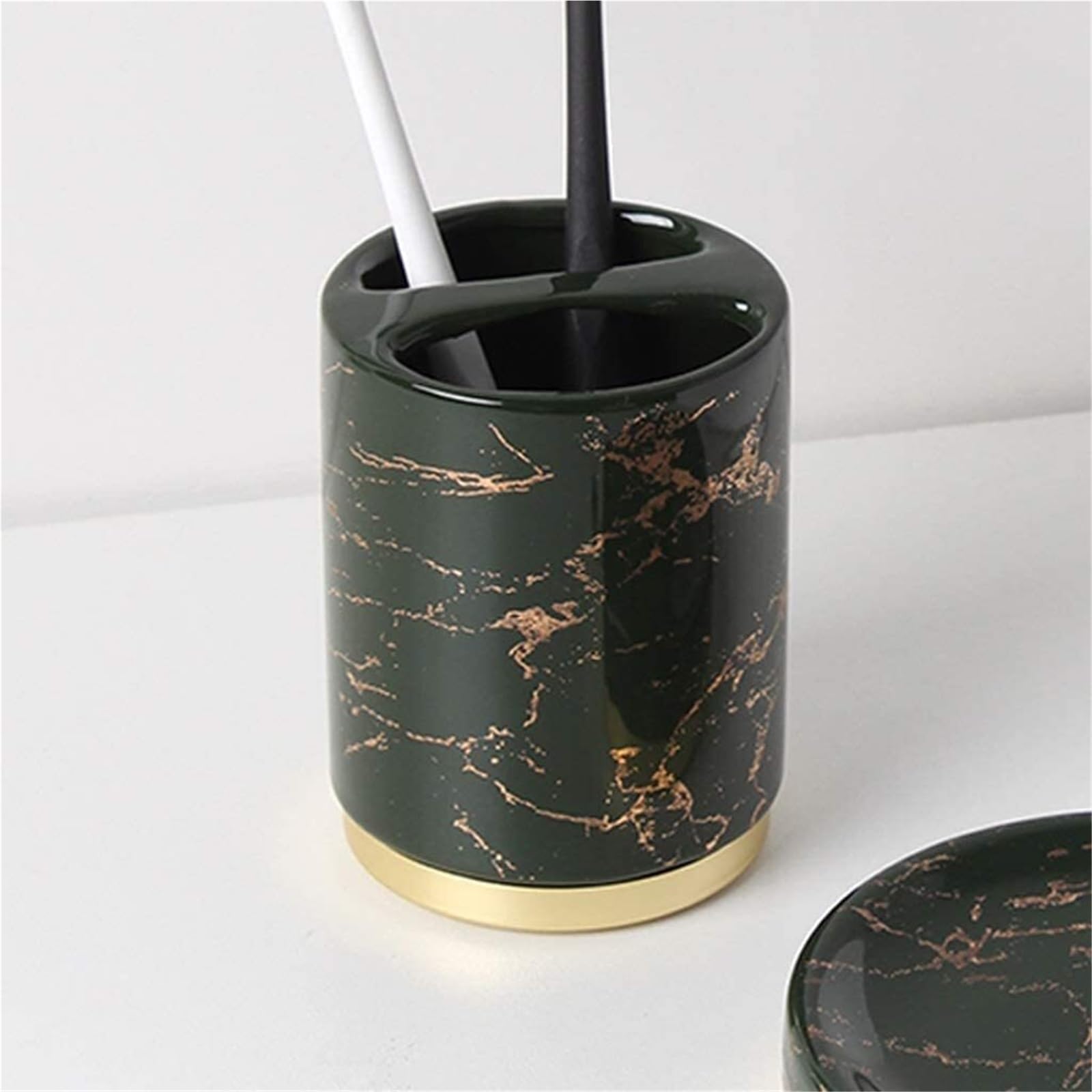 Juegos de Accesorios de Baño Juego de cerámica de mármol de 5 Piezas Que Incluye jabonera, Porta cepillos de Dientes y dispensador de loción. Decoración Rústica