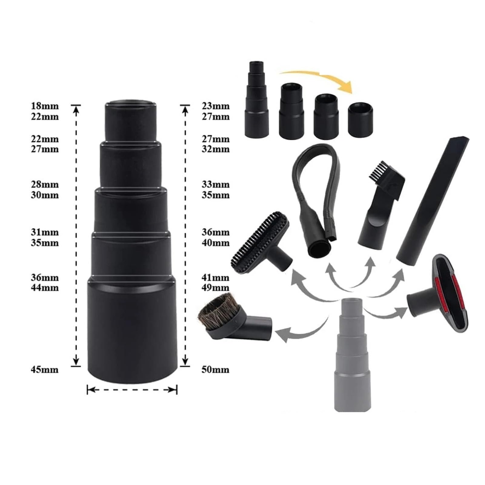 Accesorios universales for aspiradora, 9 Uds., compatibles con Shop Vac, Adaptador de Manguera Shop Vac de 2 1/2 Pulgadas a 1 1/4 Pulgadas, Herramienta de Cepillo de Piso for aspiradora