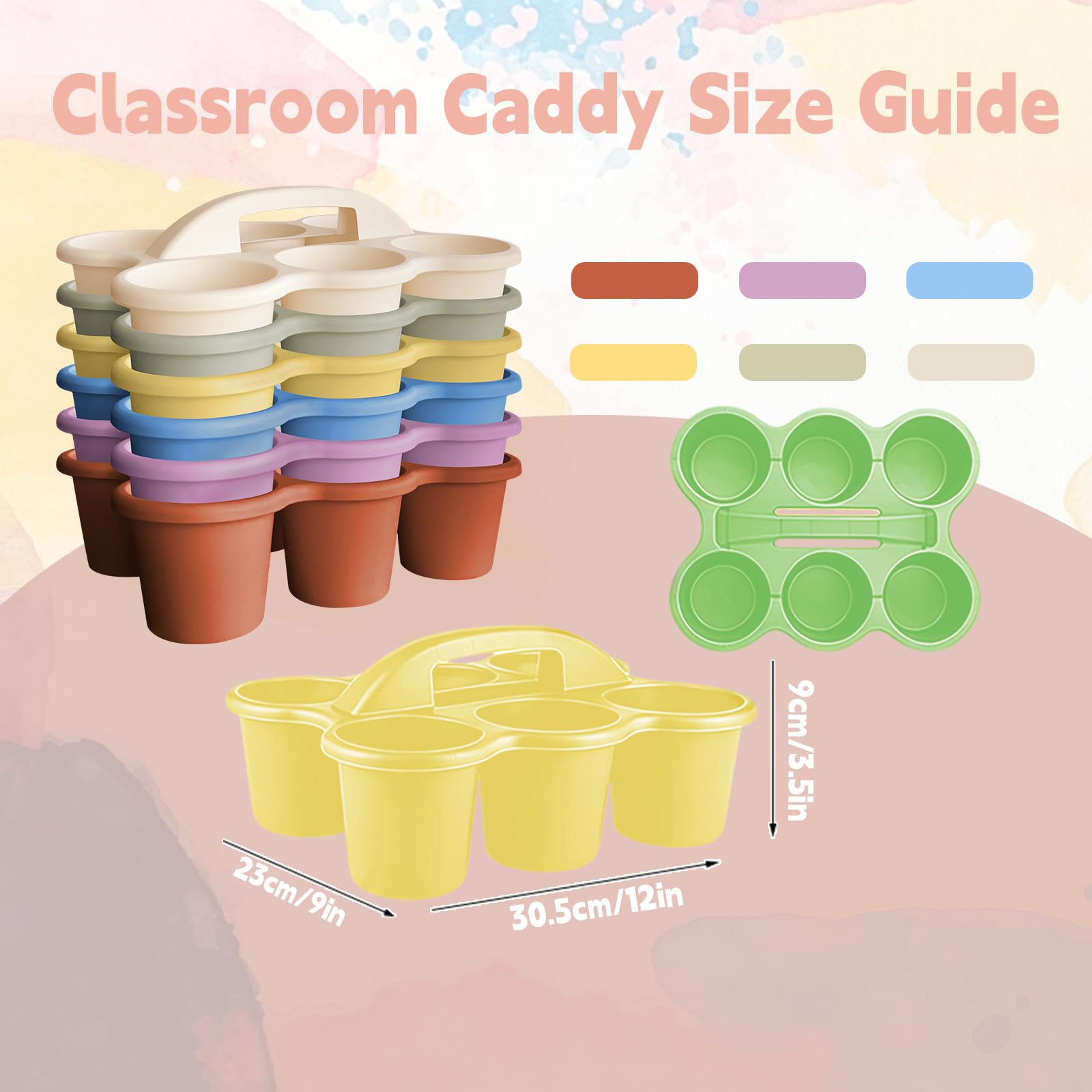 Confezione da 6 organizer da tavolo in plastica Macaron con manico, 6 scomparti, per forniture scolastiche, artigianato, pastelli, matite, impilabili, per ufficio e casa