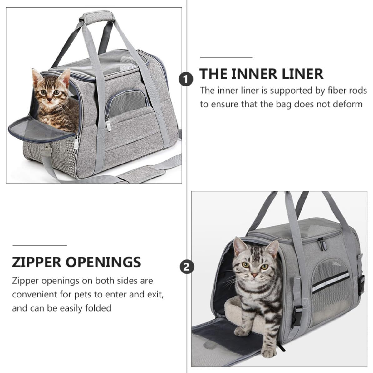 Zerodeko Borsa da Trasporto per Animali Domestici Oxford Traspirante Apertura a Cerniera su Entrambi i Lati e Supporto Interno a Fibra per Viaggi e Passeggiate