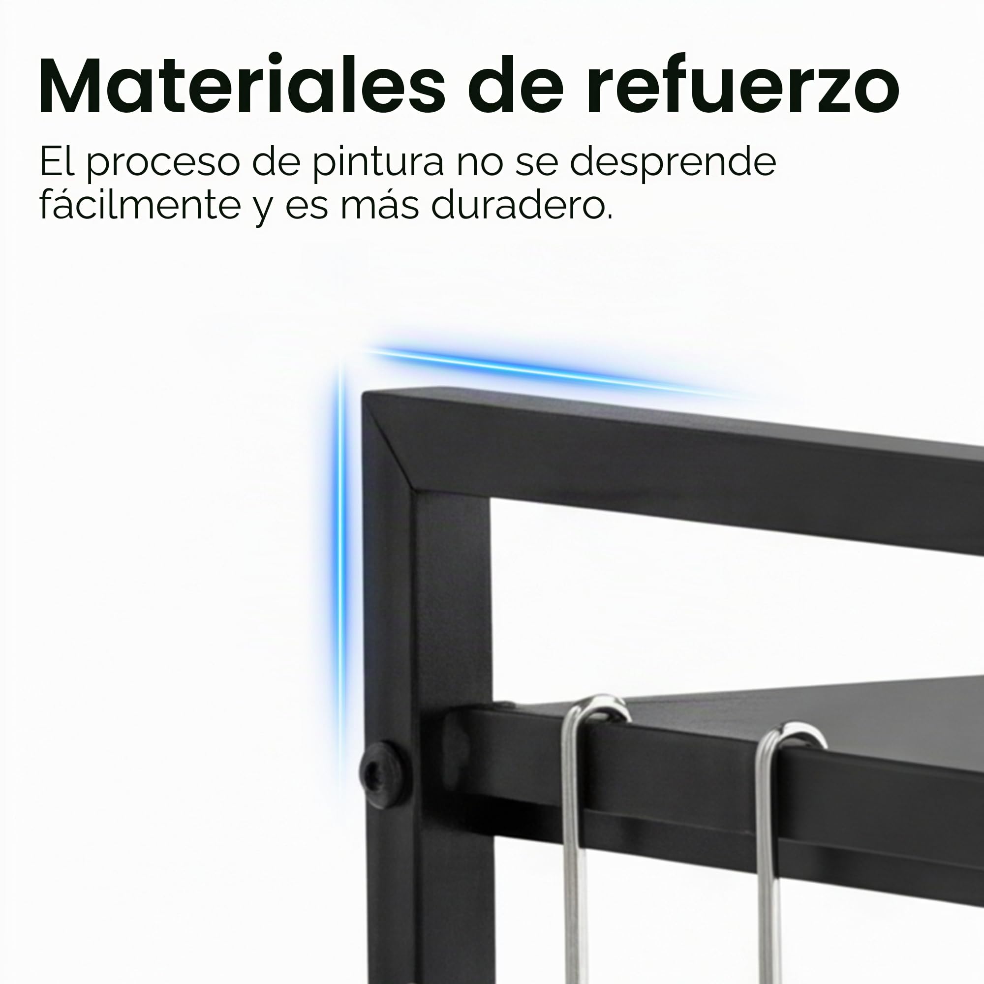 Estante soporte para microondas metálico extensible de 3 niveles | organizador de encimera de cocina con 3 ganchos colgantes, estante ajustable para almacenaje de utensilios de cocina