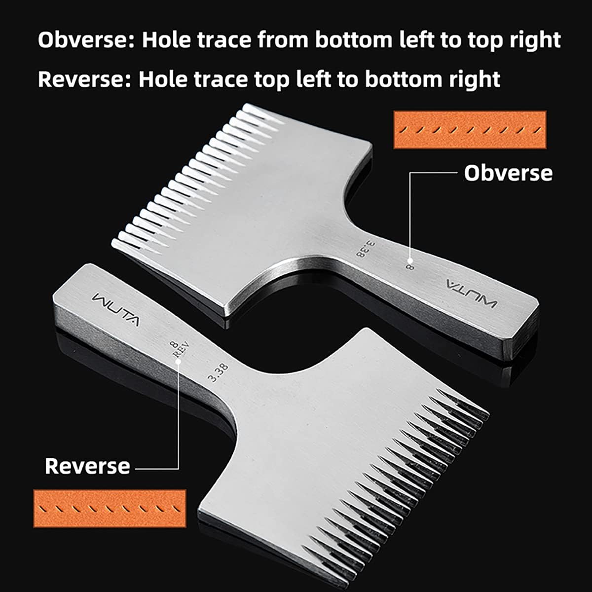 WUTA Sharp French Style Pricking Iron 20 Teeth Leather Chisel All-Polished Punching Tool Kits, Reverse 3.85 mm 20 Teeth