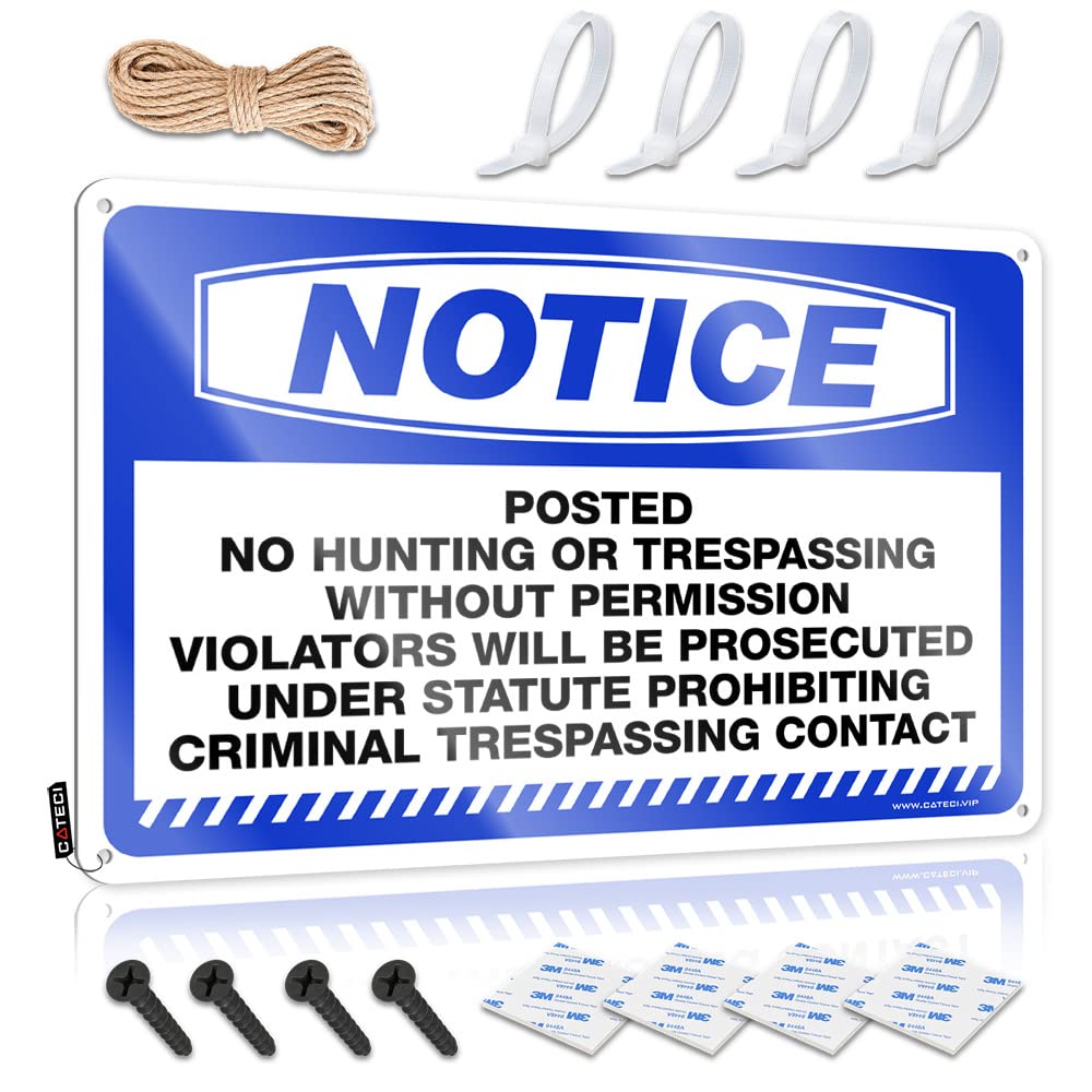 Tinsign Accent Decoration - Notice Posted No Hunting Or Trespassing Without Rustic Wall Art Cover Easy Hang For Autumn(20X30CM)