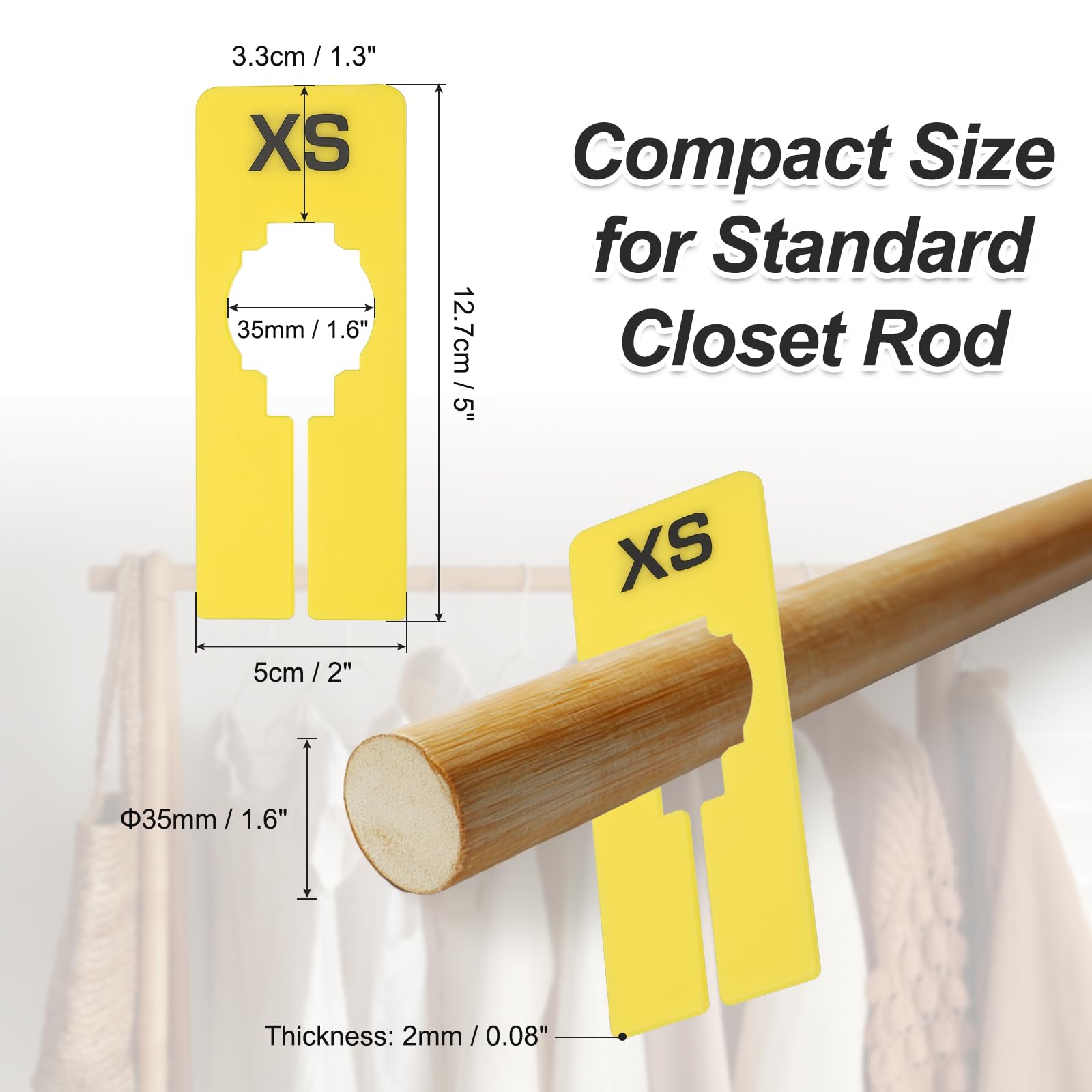 PATIKIL Clothes Dividers for Hanging Clothes, 40 Pack 8 Sizes Rectangle Pre-written Clothing Rack Dividers Size Mark Label Sorting Separator for Closet, Yellow - Image 2