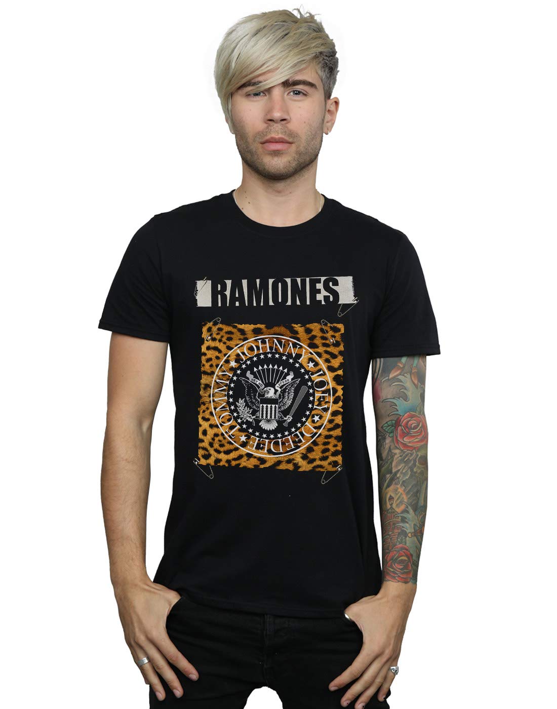 Absolute Cult Men's Black Ramones Safety Pins T-Shirt XXXX-Large