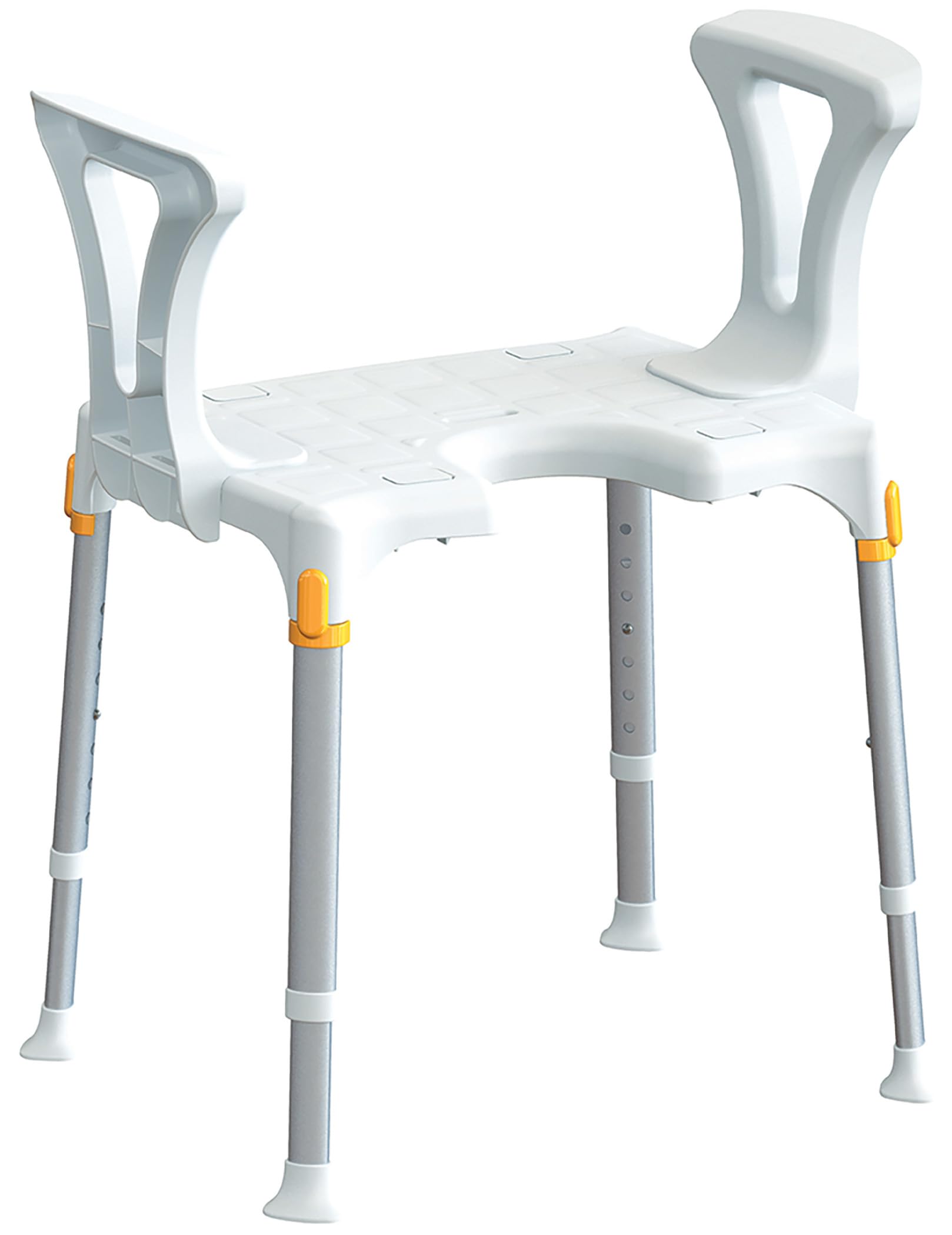 Taburete higiénico para ducha para personas con discapacidad y ancianos, regulable en altura de 39 a 54 cm, tamaño del asiento 46 x 35 cm, fabricado en Italia (mueble con reposabrazos)