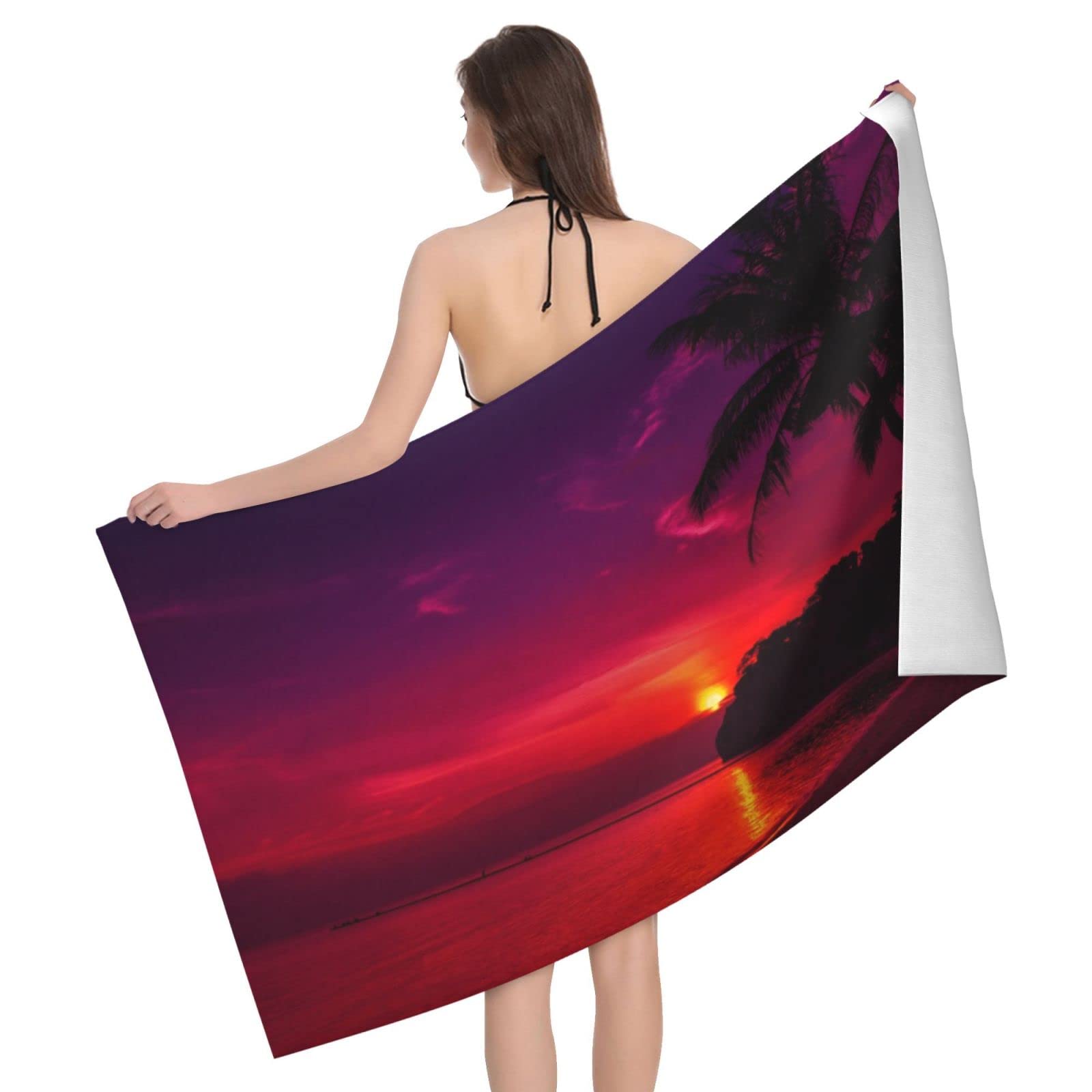 Lawenp Beautiful Sunset Beach Towel, Lightweight Sand Free Quick Dry Microfiber Absorbent Bath Towel for Kids, Adults, Swimming, Bath, Yoga, Pool, Travel, Camping 32"X52"