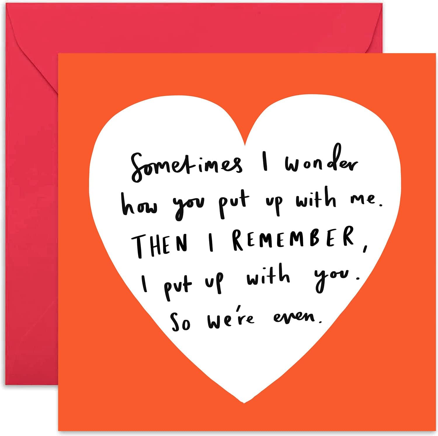 Old English Co. Sometimes I Wonder Anniversary Card - Funny Romantic Valentines Day Card | For Boyfriend, Girlfriend, Wife, Husband | Blank Inside &