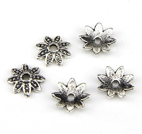 EXCEART 300pcs Necklace Locket Jewelry Accessories Metal Shims Plated Spacer Beads Tibetan Bali Beads Loose Beads for Bracelets Flower Charms Mixed