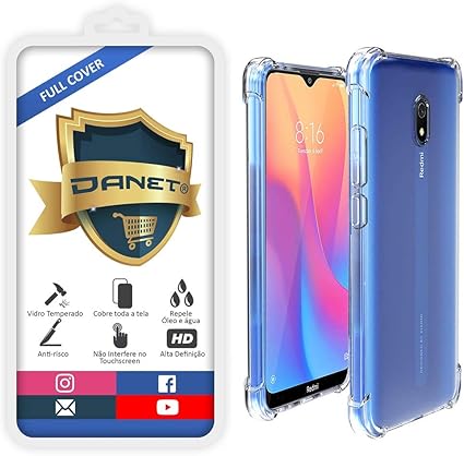 Kit Capa E Película Para Xiaomi Redmi 8A Tela De 6.22Polegadas Capinha Case  Transparente Air Anti Impacto e Película De Vidro Temperado 3d - Danet |  Amazon.com.br
